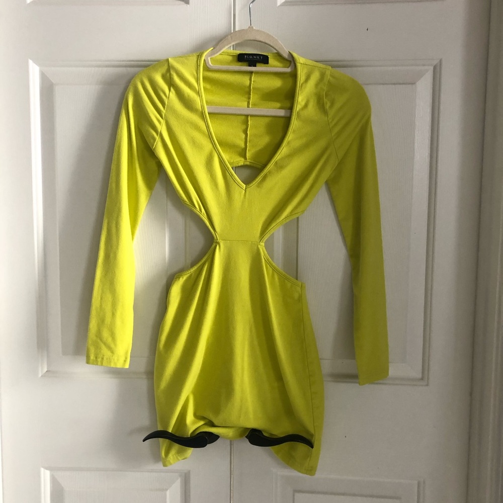 Yellow mini cutout bodycon dress S